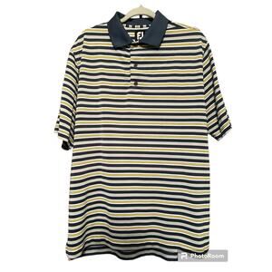 FootJoy Men's Striped Golf Polo - Blue/Yellow - Size Large